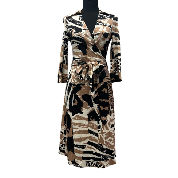 Diane Von Furstenberg Vinatage Fall Abstarct Jersey Silk Julian Wrap Dress SZ 6 - Picture 1 of 9